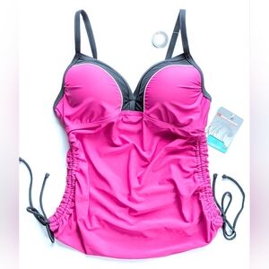 Free Country Womens Pink Tankini Top, Sz Medium Adjustable Straps, Built-in Bra